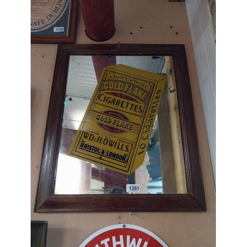 1351 - Gold flake framed advertising mirror {57cm H x 47cm W}.