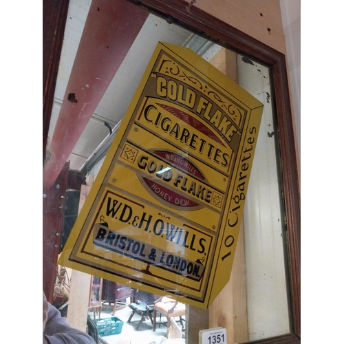 1351 - Gold flake framed advertising mirror {57cm H x 47cm W}.