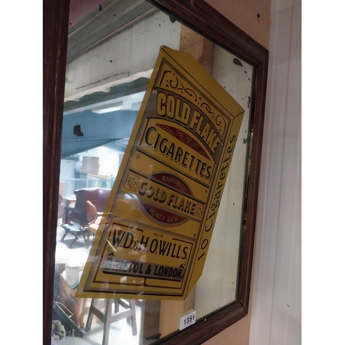 1351 - Gold flake framed advertising mirror {57cm H x 47cm W}.