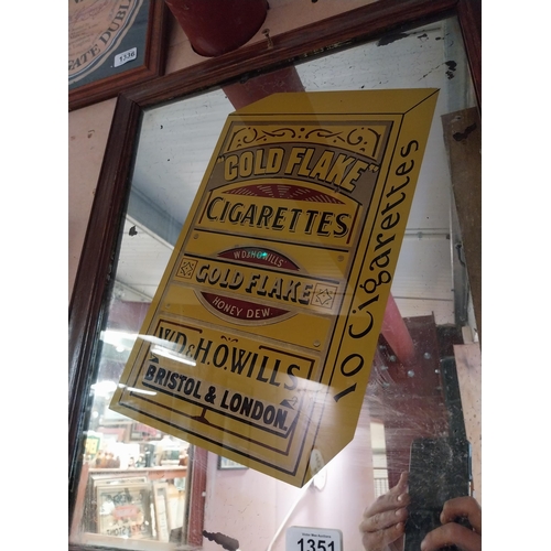 1351 - Gold flake framed advertising mirror {57cm H x 47cm W}.