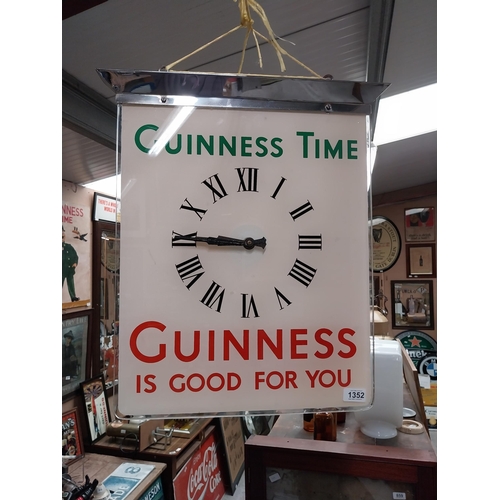 1352 - Guinness Time Guinness is Good for You chrome and glass battery operated advertising clock. {55 cm H... 