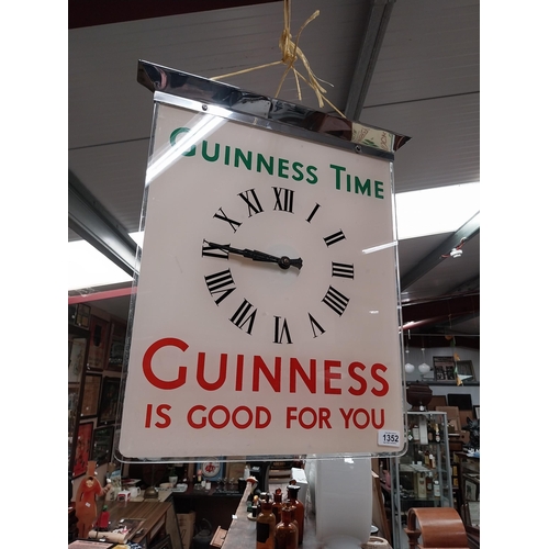 1352 - Guinness Time Guinness is Good for You chrome and glass battery operated advertising clock. {55 cm H... 