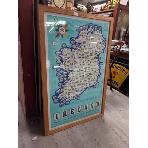 1353 - Framed Map of Ireland. {110 cm H x 72 cm W}.