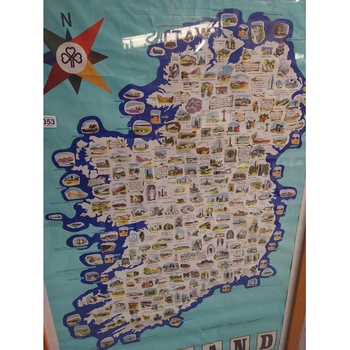 1353 - Framed Map of Ireland. {110 cm H x 72 cm W}.