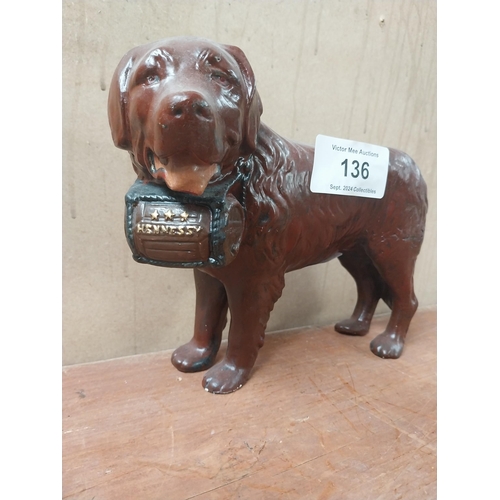 136 - Hennessey Cognac composition advertising Dog figure. {25 cm H x 20 cm W x 9 cm D}.