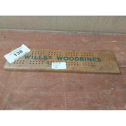 138 - Airman and Wills's Woodbine cribbage boards. {30 cm W x 8 cm D}.