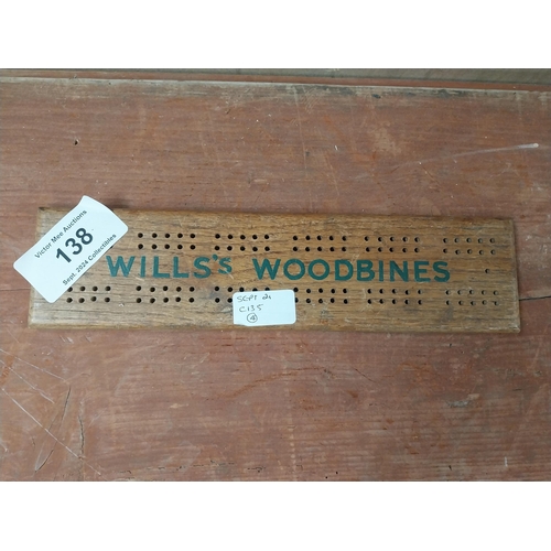 138 - Airman and Wills's Woodbine cribbage boards. {30 cm W x 8 cm D}.