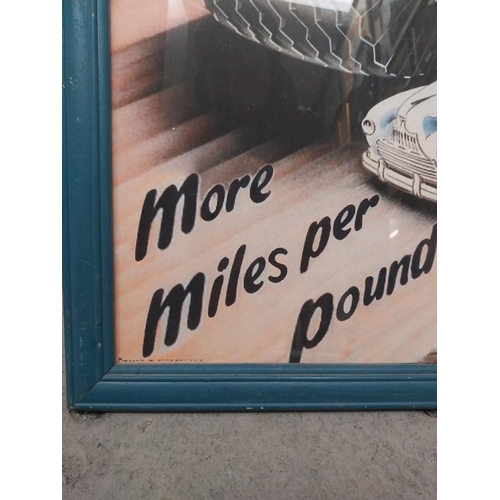 143 - Framed Firestone More Miles Per Pound advertising print.