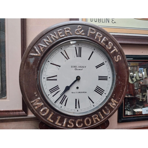 148 - Vanner and Prests Molliscorium  Luke J Healy Chemist Word St Drogheda wooden advertising clock. {78 ... 