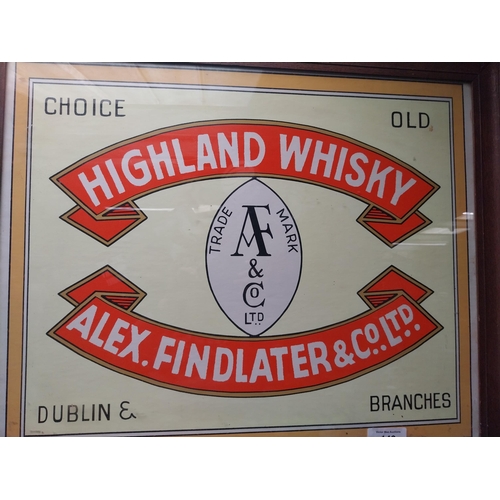 149 - Highland Whiskey Alex Findlater Dublin framed advertising print.  {69cmH X  83cmW}.