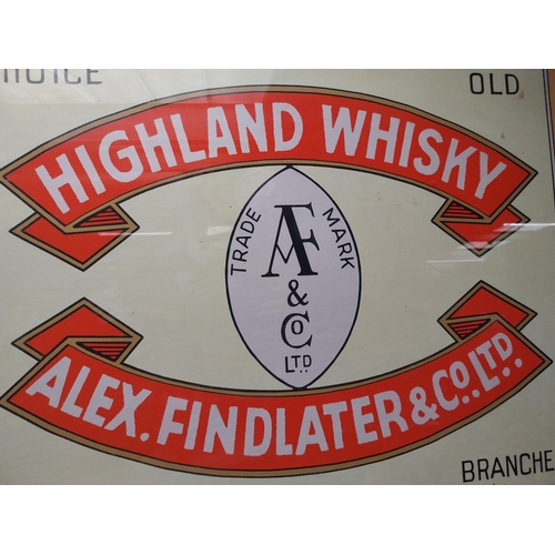 149 - Highland Whiskey Alex Findlater Dublin framed advertising print.  {69cmH X  83cmW}.