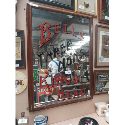 153 - Bells'  Kings Head Three Nuns' framed advertising mirror. {96 cm H x 72 cm W}.