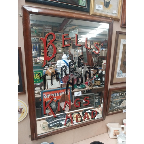 153 - Bells'  Kings Head Three Nuns' framed advertising mirror. {96 cm H x 72 cm W}.