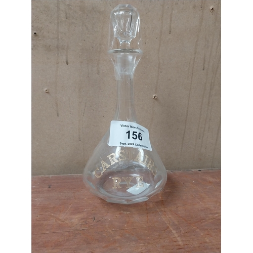 156 - Carstairs Rye Whiskey glass decanter. {35 cm H x 12 cm Diam.}.