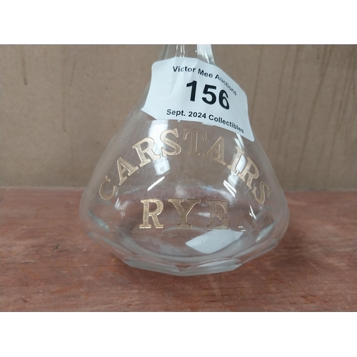 156 - Carstairs Rye Whiskey glass decanter. {35 cm H x 12 cm Diam.}.