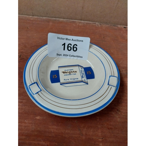 166 - Player's Weights Cigarettes ceramic advertising ashtray {2 cm H x 12 cm Diam.}.