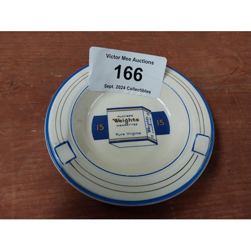 166 - Player's Weights Cigarettes ceramic advertising ashtray {2 cm H x 12 cm Diam.}.