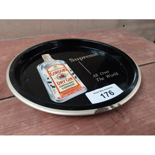 176 - Gordon's Gin tin plate drinks tray. {26cm Diam.}.