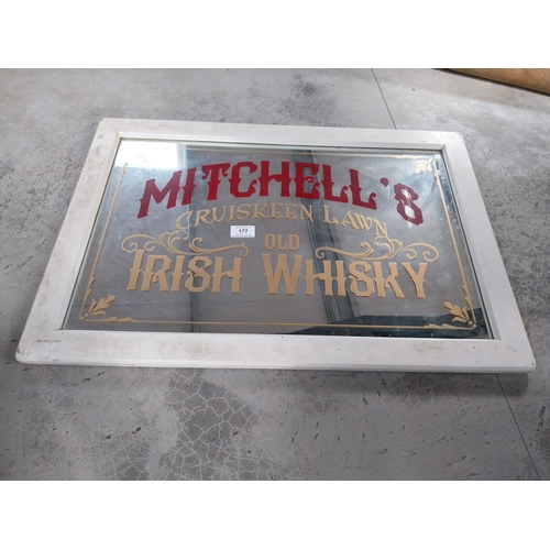 177 - Framed Mitchell's Cruiskeen Lawn Old Irish Whiskey advertising mirror. {80 cm H x 115 cm W}.