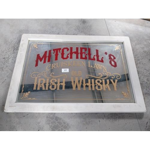 177 - Framed Mitchell's Cruiskeen Lawn Old Irish Whiskey advertising mirror. {80 cm H x 115 cm W}.