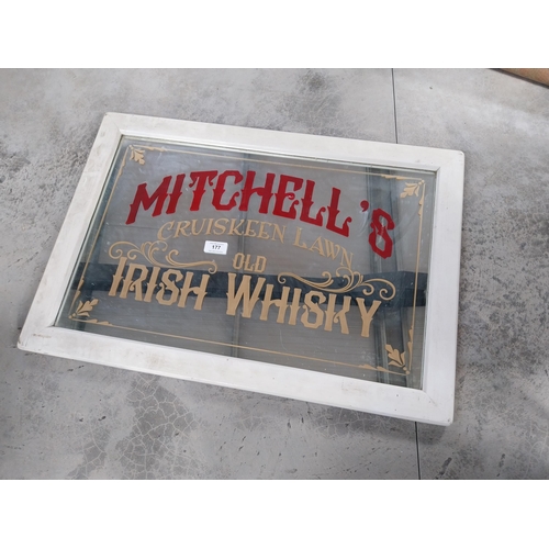 177 - Framed Mitchell's Cruiskeen Lawn Old Irish Whiskey advertising mirror. {80 cm H x 115 cm W}.