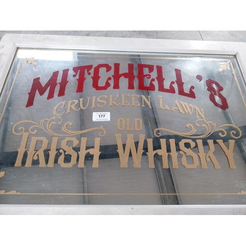 177 - Framed Mitchell's Cruiskeen Lawn Old Irish Whiskey advertising mirror. {80 cm H x 115 cm W}.