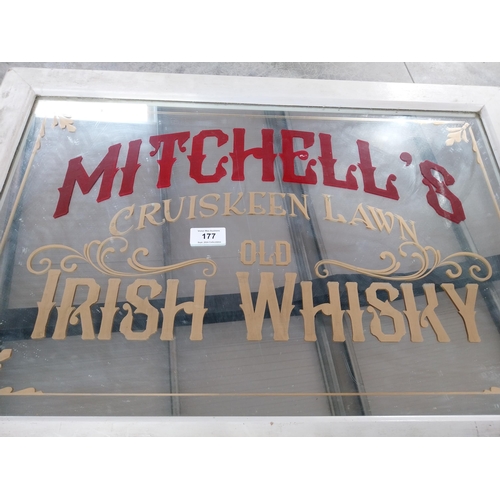 177 - Framed Mitchell's Cruiskeen Lawn Old Irish Whiskey advertising mirror. {80 cm H x 115 cm W}.