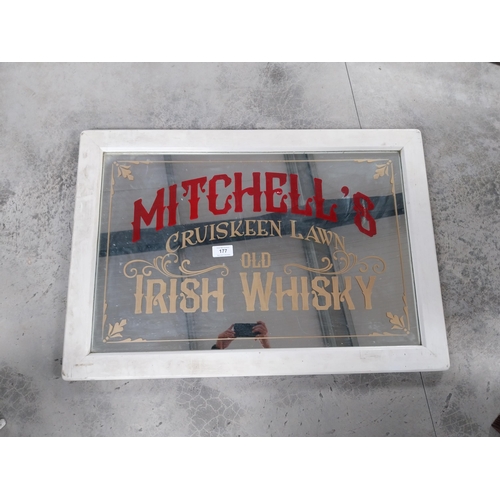 177 - Framed Mitchell's Cruiskeen Lawn Old Irish Whiskey advertising mirror. {80 cm H x 115 cm W}.