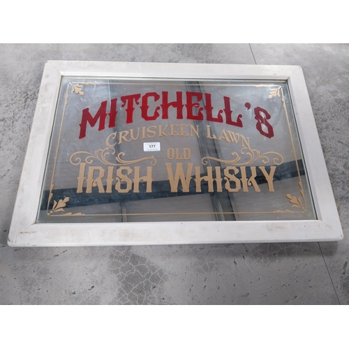 177 - Framed Mitchell's Cruiskeen Lawn Old Irish Whiskey advertising mirror. {80 cm H x 115 cm W}.