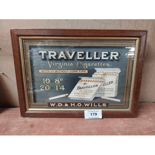 179 - Traveller Virginia Cigarettes framed advertising showcard. {31 cm H x 44 cm W}.