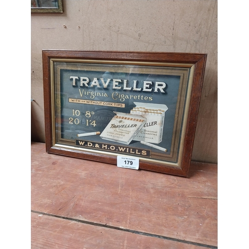 179 - Traveller Virginia Cigarettes framed advertising showcard. {31 cm H x 44 cm W}.