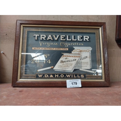 179 - Traveller Virginia Cigarettes framed advertising showcard. {31 cm H x 44 cm W}.