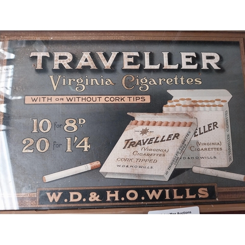 179 - Traveller Virginia Cigarettes framed advertising showcard. {31 cm H x 44 cm W}.