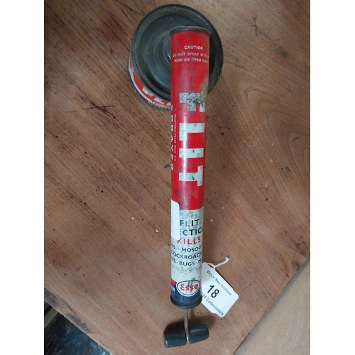 18 - Flint tin plate fly sprayer. {10 cm H x 35 cm W}.