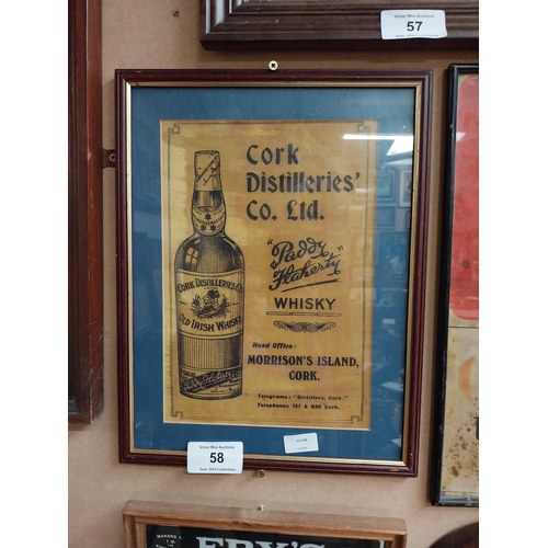 58 - Cork Distillers Morrison's Island framed advertising print. {45 cm H x 35 cm W}.