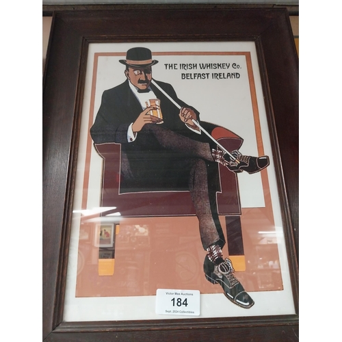 184 - The Irish Whiskey Co Belfast Ireland framed advertising print {60 cm H x 49 cm W}.