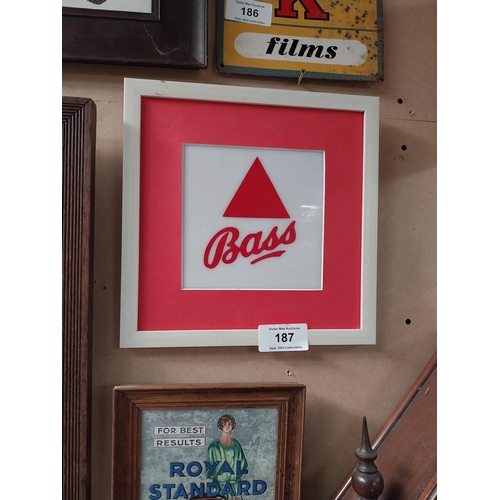 187 - Bass Perspex framed advertising sign. {33 cm H x 33 cm W}.