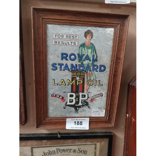 188 - Royal Standard Lamp VP framed advertising mirror {30 cm H x 22 cm W}.