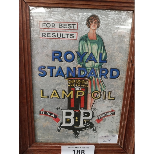 188 - Royal Standard Lamp VP framed advertising mirror {30 cm H x 22 cm W}.