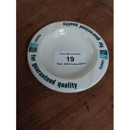 19 - Player's No 6 Arklow Pottery ceramic advertising ashtray. {15 cm Diam.}