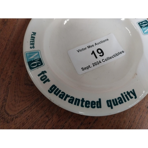 19 - Player's No 6 Arklow Pottery ceramic advertising ashtray. {15 cm Diam.}