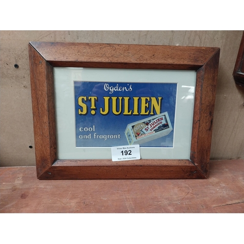 192 - Ogden's St. Julien - Cool and Fragrant framed advertising showcard {31 cm H x 39 cm W}.