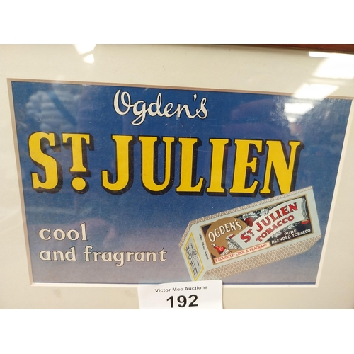 192 - Ogden's St. Julien - Cool and Fragrant framed advertising showcard {31 cm H x 39 cm W}.