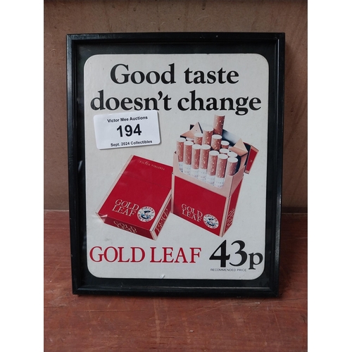 194 - Good Taste Doesn't Change Gold Flake advertising Showcard. {27 cm H x 22 cm W}.