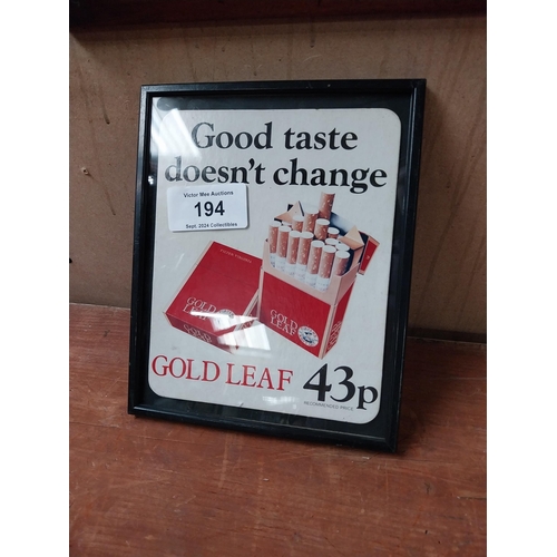 194 - Good Taste Doesn't Change Gold Flake advertising Showcard. {27 cm H x 22 cm W}.