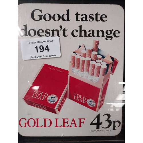 194 - Good Taste Doesn't Change Gold Flake advertising Showcard. {27 cm H x 22 cm W}.