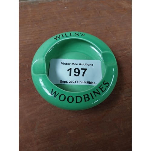 197 - Wills's Woodbine ceramic advertising ashtray. {3 cm H x 9 cm Diam.}.