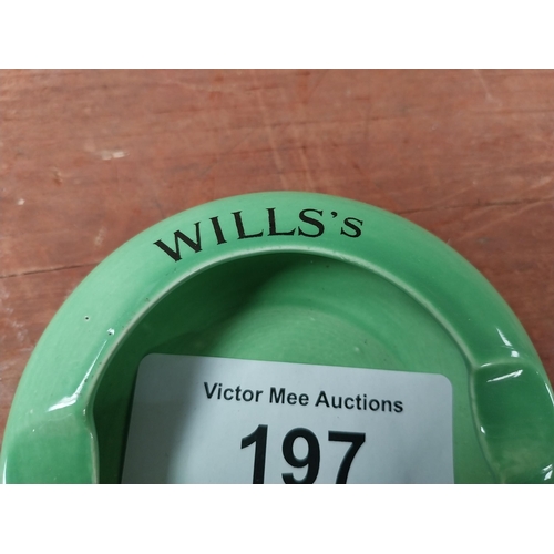 197 - Wills's Woodbine ceramic advertising ashtray. {3 cm H x 9 cm Diam.}.