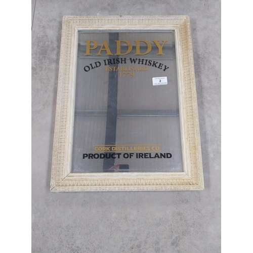 2 - Framed Paddy Old Irish Whiskey advertising mirror. {80 cm H x 60 cm W]