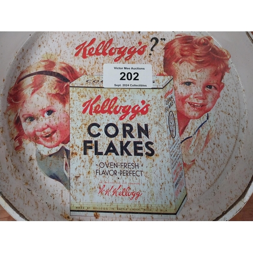 202 - Mother did you say Kellogg's Cornflakes tin plate advertising tray. {4 cm H x 33 cm Diam.}.